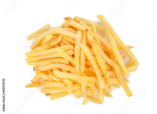 French fries isolated on white background. Top view