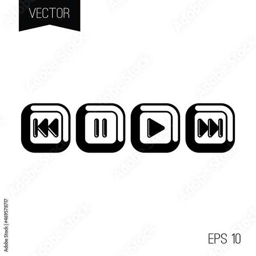 Play Pause Rewind buttons mini tiny tattoo or logo. Blackwork.