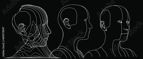 3D wireframe model of a human heads. Concept for Machine Learning, Artificial intelligence and Robotics themes.