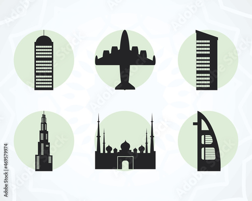 arabic buildings and airplane