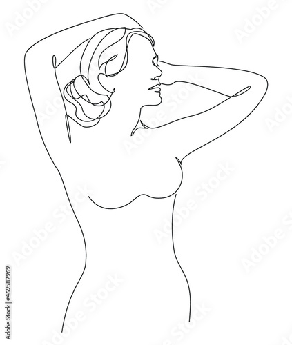 Silhouettes of a girl in a modern one line style. Continuous lady line drawing, aesthetic outline for home decor, posters, wall art, stickers, logo. Vector illustration.