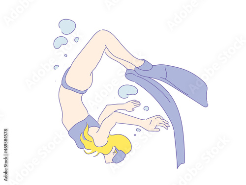 girl or woman free diver , Freediving  in swimwear