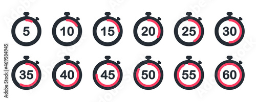 Set of stopwatch and timer or clock. Stopwatch icons set. Vector illustration.