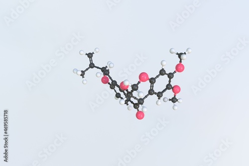 Rotenone molecule, isolated molecular model. 3D rendering photo
