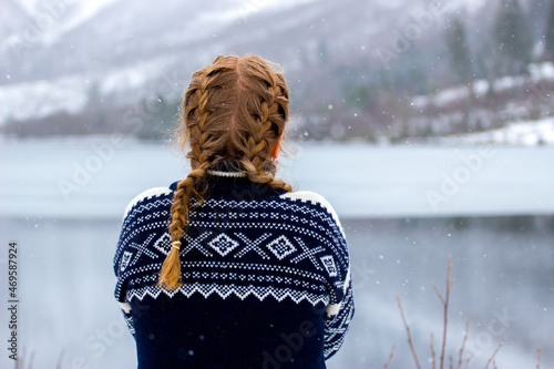 Woman in a Norwegian winter sweater