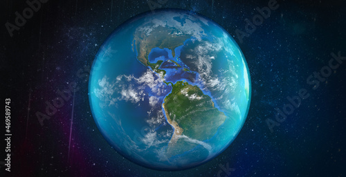 Fototapeta Naklejka Na Ścianę i Meble -  3D render of Blue planet for wallpaper, Panoramic view of the Earth, star and galaxy,