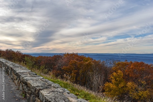 Colorful Fall Colors as Seen From a Scenic Overlook by a Country Road Looking into the Blue Ridge Mountains of Virginia