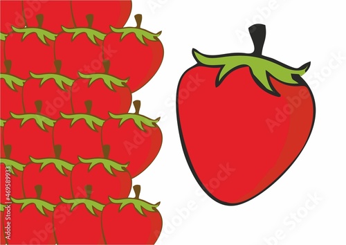 illustration of a strawberry with a slice, background of strawberries with repetition