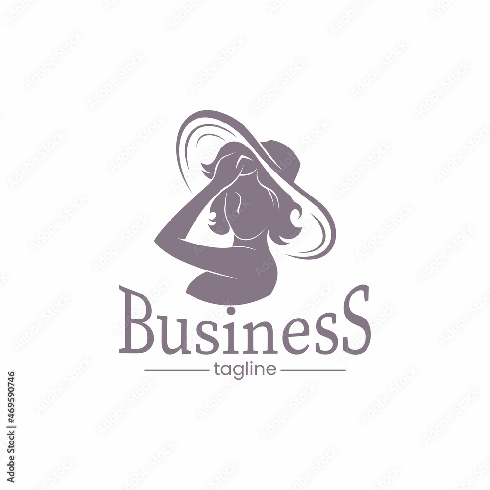 simple beautiful woman logo with hat vector illustration for business logo or icon
