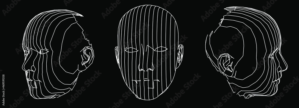 3D wireframe model of a human heads. Concept for Machine Learning, Artificial intelligence and Robotics themes.