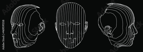 3D wireframe model of a human heads. Concept for Machine Learning, Artificial intelligence and Robotics themes.