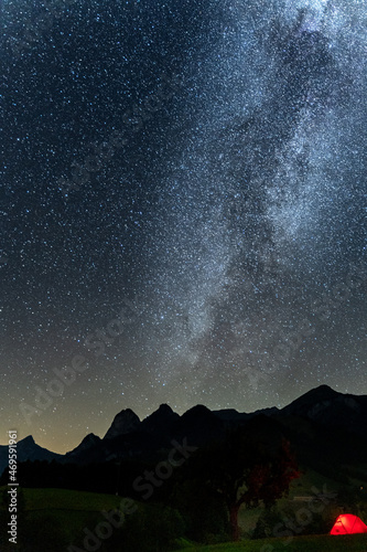 Camping under the stars in the Bernese Highlands (Berner Oberland) in Switzerland 