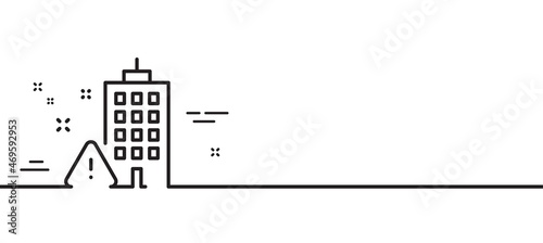 Building construction warning line icon. Attention triangle sign. Caution house symbol. Minimal line illustration background. Building warning line icon pattern banner. Vector