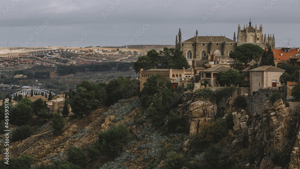 View of the monastery of San Juan de los Reyes and the outskirts of Toledo.