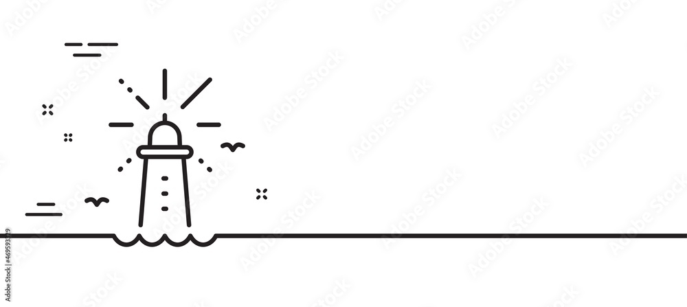 Lighthouse line icon. Beacon tower sign. Searchlight building symbol. Minimal line illustration background. Lighthouse line icon pattern banner. White web template concept. Vector Lighthouse line icon. Beacon tower sign. Searchlight building symbol. Minimal line illustration background. Lighthouse line icon pattern banner. White web template concept. Vector