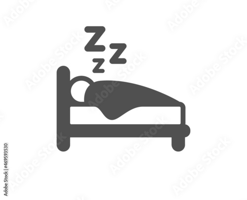 Sleep quality icon. Night rest bed sign. Human bedtime symbol. Classic flat style. Quality design element. Simple sleep icon. Vector