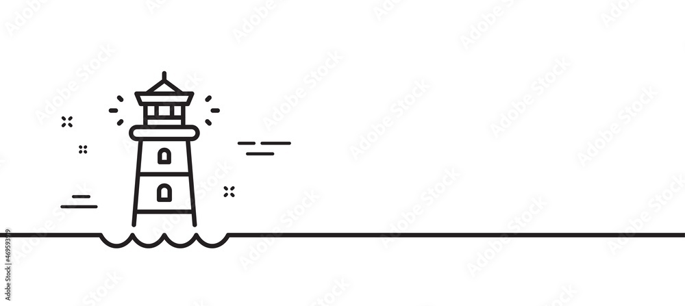 Obraz premium Lighthouse line icon. Searchlight tower sign. Beacon symbol. Minimal line illustration background. Lighthouse line icon pattern banner. White web template concept. Vector