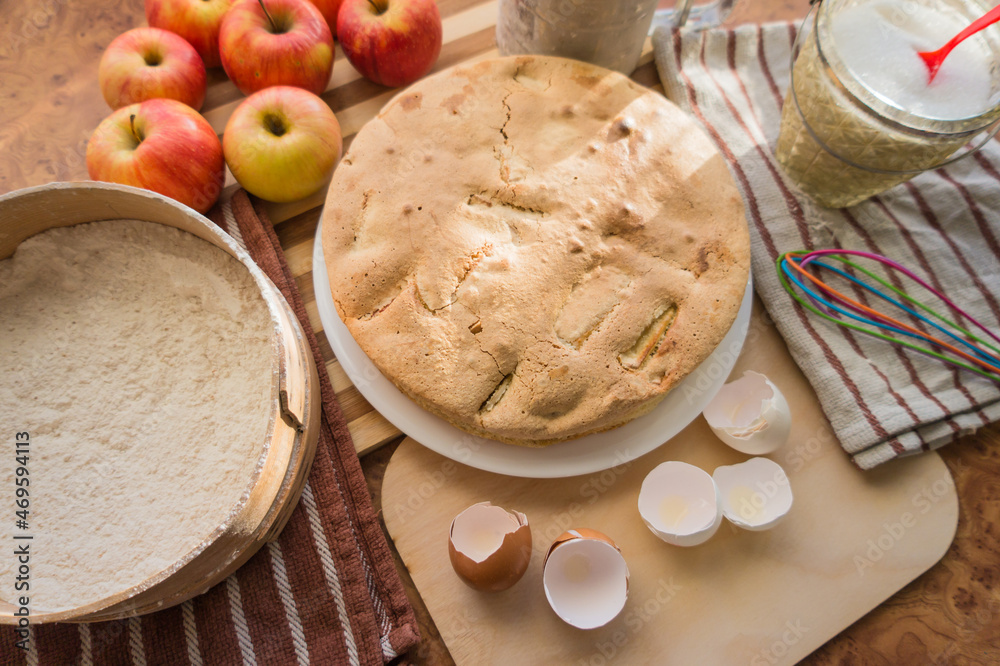 Cooked airy and delicious apple biscuit top view. Cooked airy and delicious apple biscuit top view.