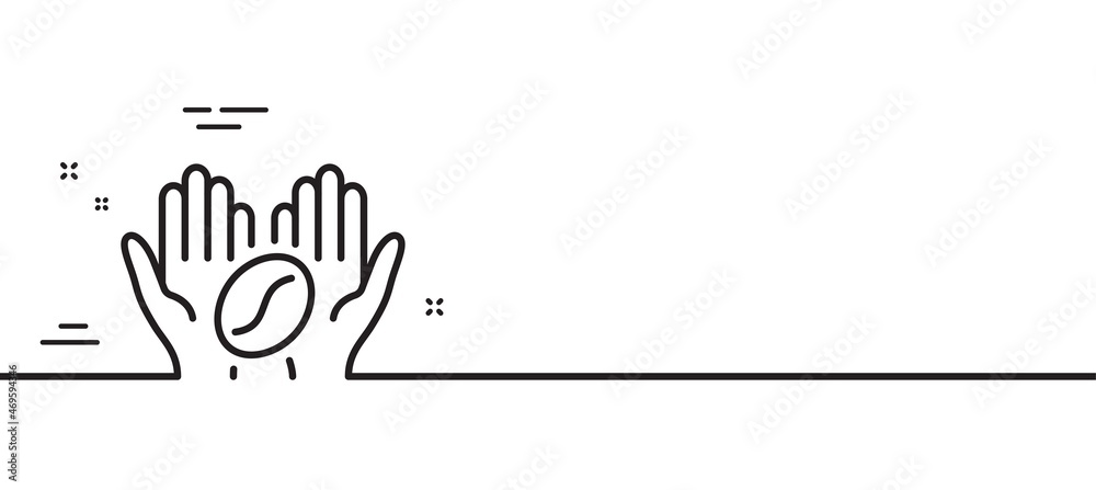 Coffee line icon. Hold roasted bean sign. Love caffeine symbol. Minimal line illustration background. Coffee line icon pattern banner. White web template concept. Vector Coffee line icon. Hold roasted bean sign. Love caffeine symbol. Minimal line illustration background. Coffee line icon pattern banner. White web template concept. Vector