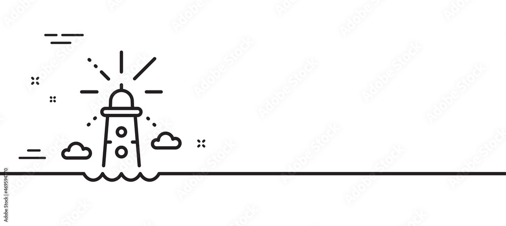 Lighthouse line icon. Beacon tower sign. Searchlight building symbol. Minimal line illustration background. Lighthouse line icon pattern banner. White web template concept. Vector Lighthouse line icon. Beacon tower sign. Searchlight building symbol. Minimal line illustration background. Lighthouse line icon pattern banner. White web template concept. Vector