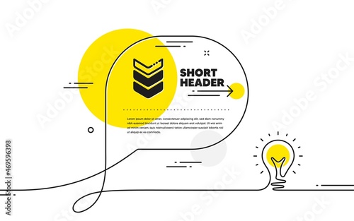 Shoulder strap icon. Continuous line idea chat bubble banner. Army reward sign. Best rank symbol. Shoulder strap icon in chat message. Talk comment light bulb background. Vector