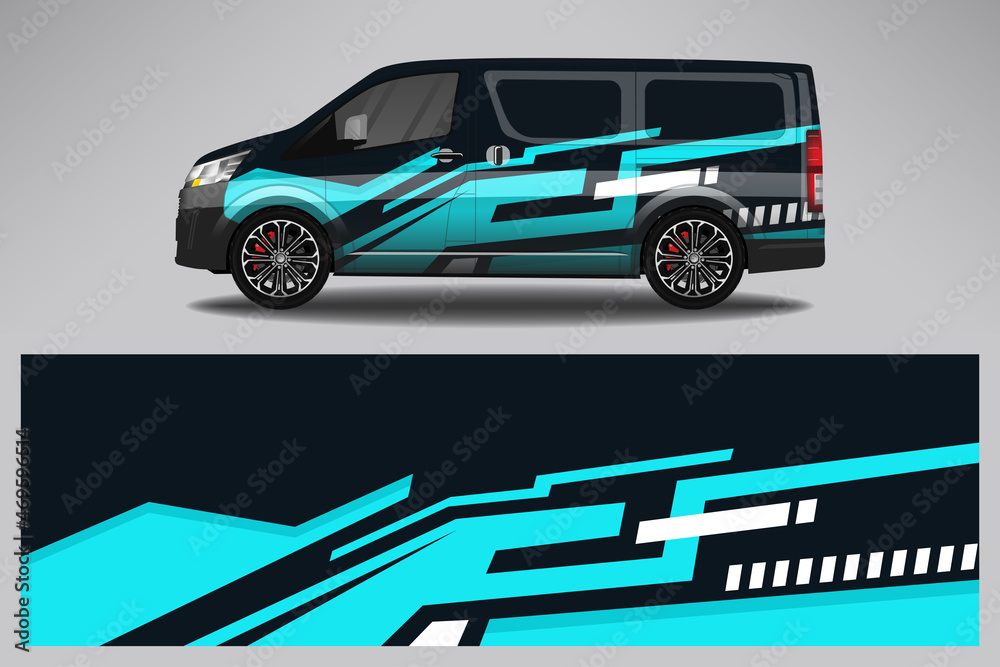 Car wrap design race livery vehicle vector. Graphic abstract stripe racing background kit designs for vehicle, race car, rally, adventure and livery