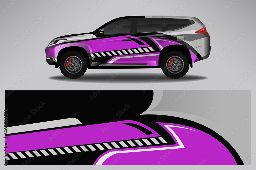 Car wrap design race livery vehicle vector. Graphic abstract stripe racing background kit designs for vehicle, race car, rally, adventure and livery Car wrap design race livery vehicle vector. Graphic abstract stripe racing background kit designs for vehicle, race car, rally, adventure and livery