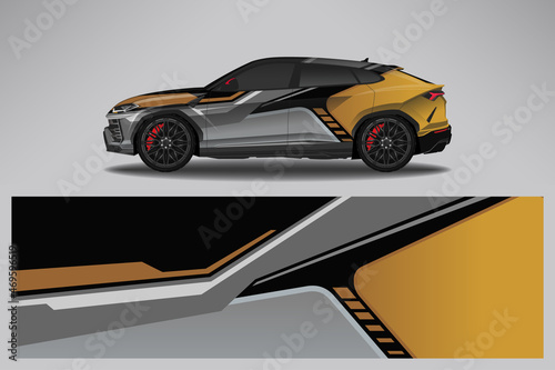 Car wrap design race livery vehicle vector. Graphic abstract stripe racing background kit designs for vehicle  race car  rally  adventure and livery