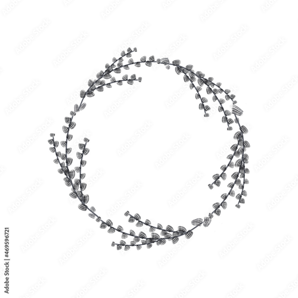 Obraz premium Frame of leaves and branches. Wreath. New Year's card. Invitations. Congratulatory illustration. Design for a holiday. Illustration for postcards. Printing for printing. Design for invitations.