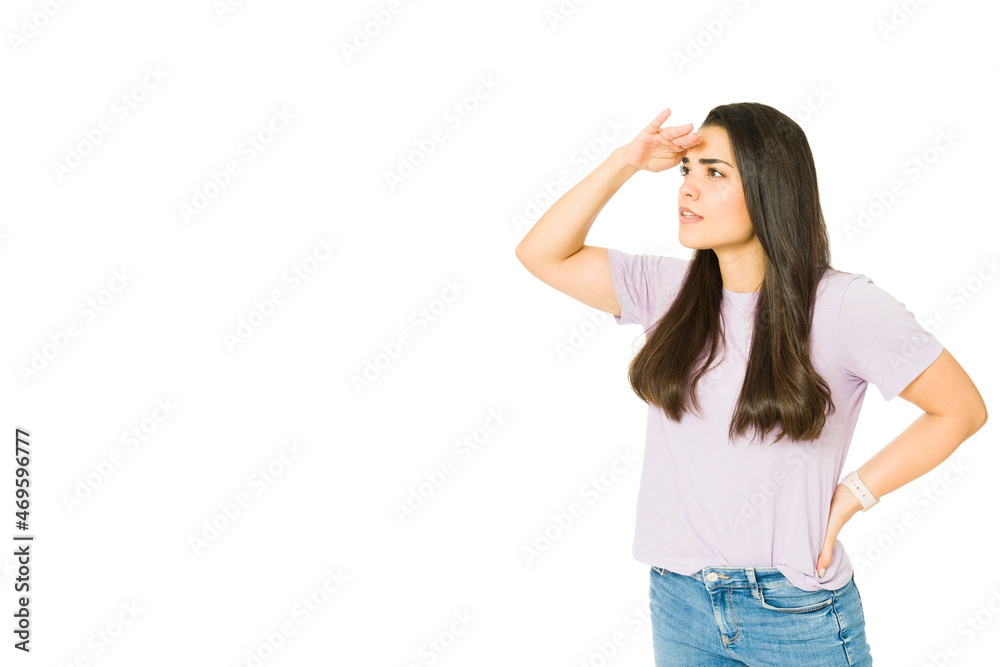 Thoughtful woman looking for something Thoughtful woman looking for something