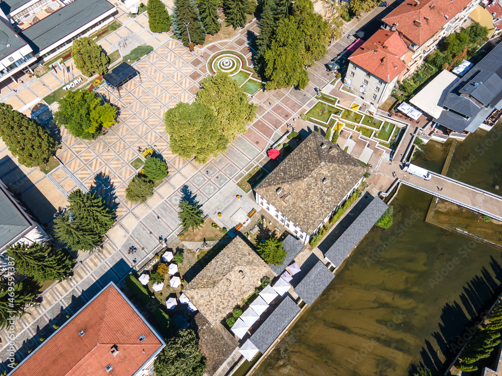 Fototapeta premium Aerial view of center of town of Troyan, Bulgaria