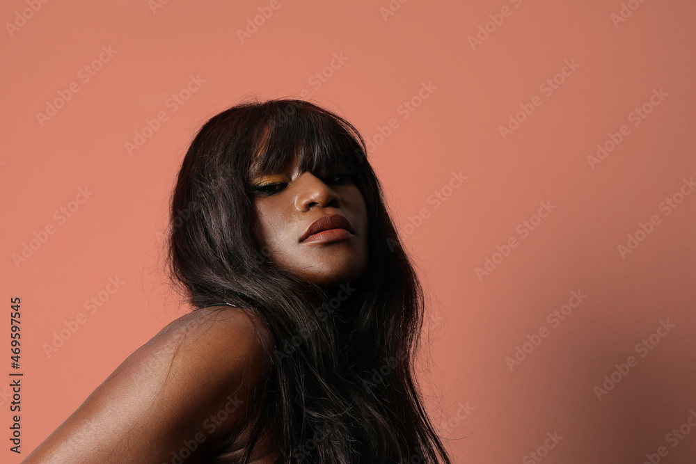 African woman with healthy skin looks at the camera. Beauty skin concept. African woman with healthy skin looks at the camera. Beauty skin concept.