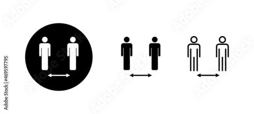 Social distance icons set. social distancing sign and symbol. self quarantine sign