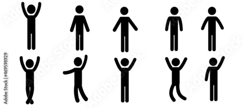 a silhouette of a person  a pictogram  a set of figures of people standing in different poses  isolated on a white background