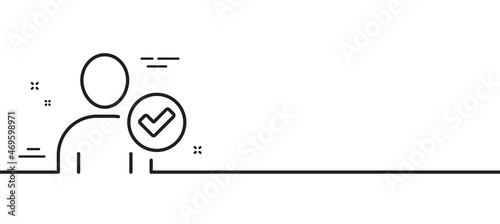 Checked User line icon. Profile Avatar with Tick sign. Person silhouette symbol. Minimal line illustration background. Identity confirmed line icon pattern banner. White web template concept. Vector