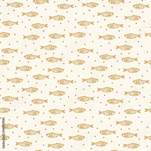 Goldfish pattern. Marine and river inhabitants for the background. Seafood doodle for textiles. Vector illustration