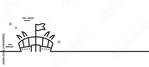 Sports stadium line icon. Arena with flag sign. Sport complex symbol. Minimal line illustration background. Arena line icon pattern banner. White web template concept. Vector