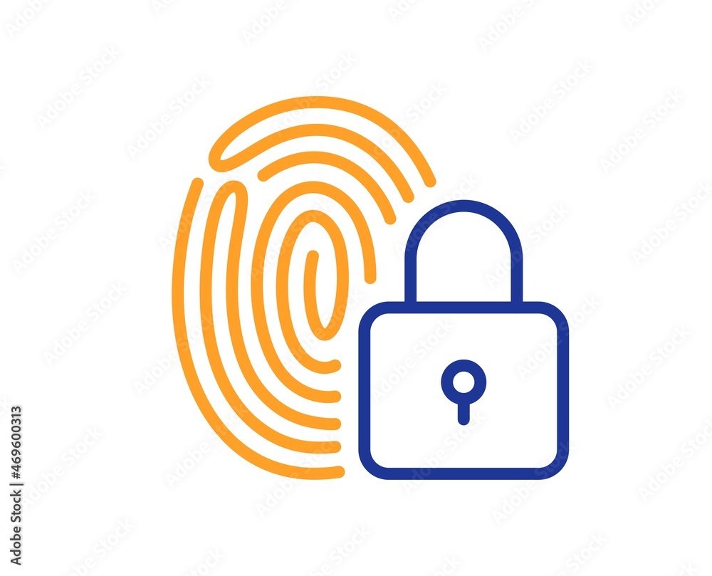 Lock line icon. Fingerprint access sign. Security padlock symbol. Colorful thin line outline concept. Linear style lock icon. Editable stroke. Vector Lock line icon. Fingerprint access sign. Security padlock symbol. Colorful thin line outline concept. Linear style lock icon. Editable stroke. Vector