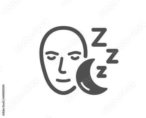 Sleep quality icon. Night rest sign. Sleeping face symbol. Classic flat style. Quality design element. Simple sleep icon. Vector