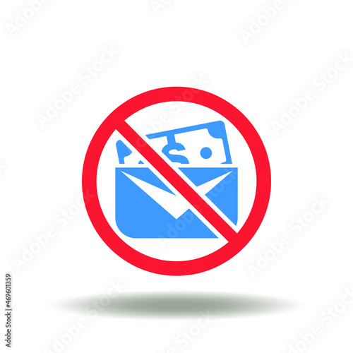Vector illustration of stop sign with envelope mail and dollars. Icon of AML Anti Money Laundering. Symbol of stop corruption.