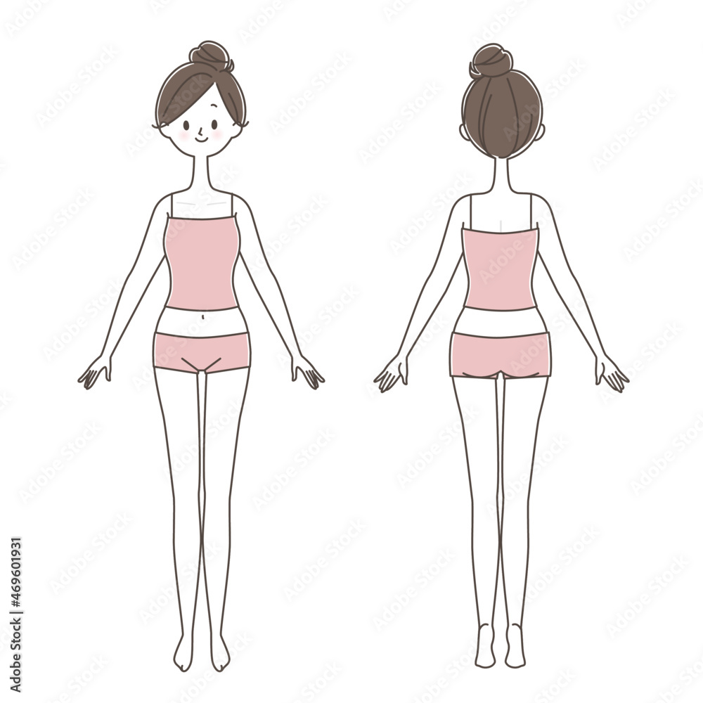 若い女性の全身 正面と後ろ姿 Stock Vector Adobe Stock