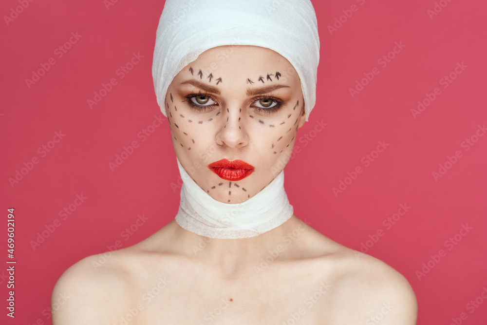 a person posing in blue gloves red lips surgery facial rejuvenation close-up a person posing in blue gloves red lips surgery facial rejuvenation close-up