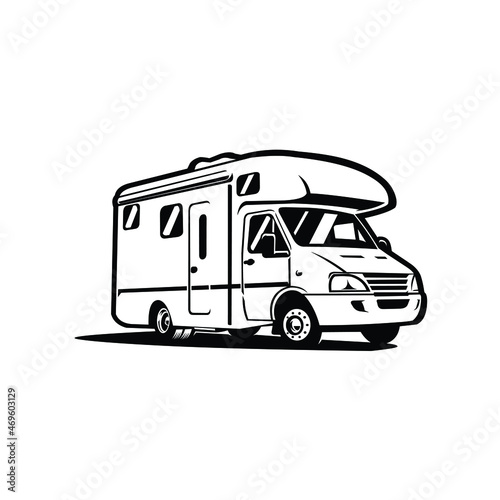 Caravan RV camper van vector isolated monochrome silhouette © bonky