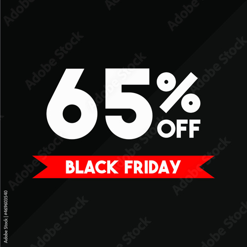 65% off black friday white and red in a black background sale ticket