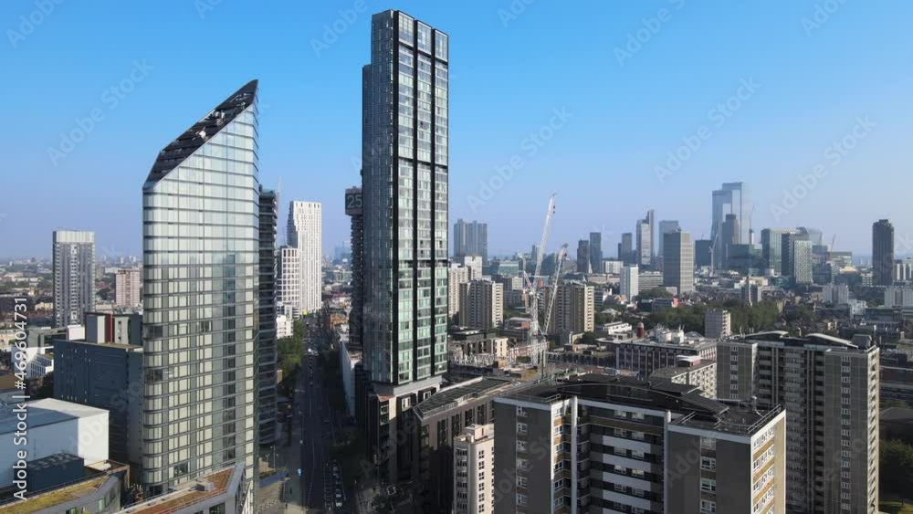 Street surrounded with tall modern apartment buildings Street surrounded with tall modern apartment buildings
