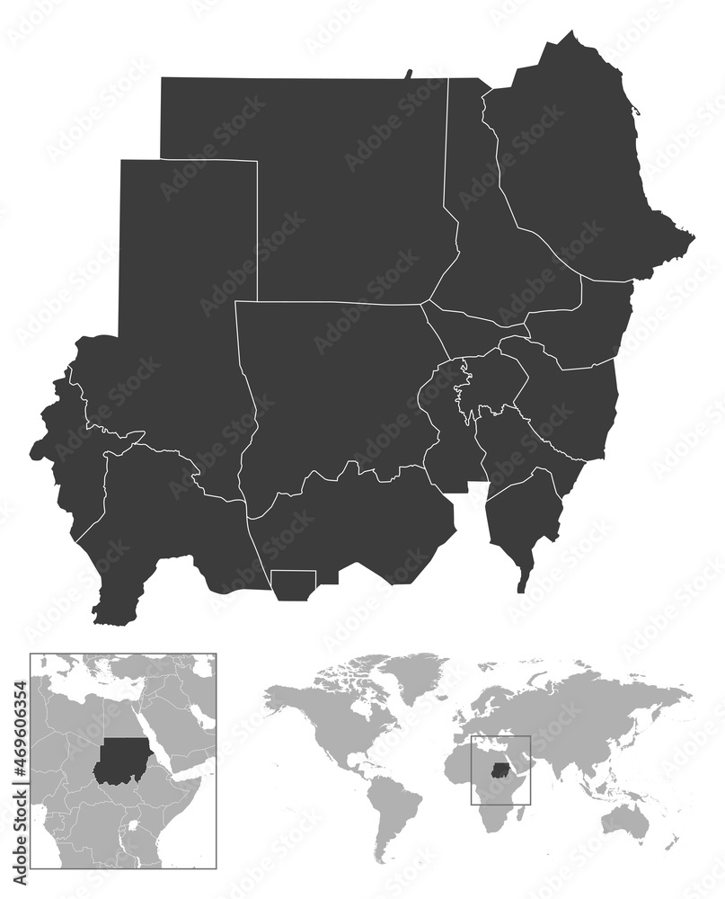 Sudan - detailed country outline and location on world map. Stock ...