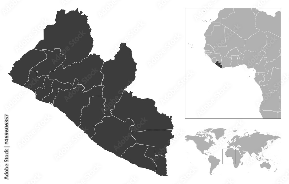 Obraz premium Liberia - detailed country outline and location on world map.