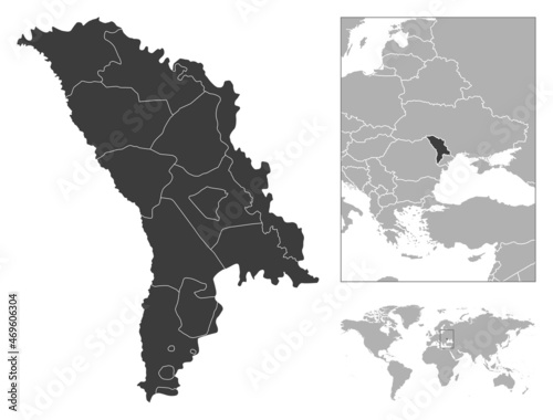 Moldova - detailed country outline and location on world map.