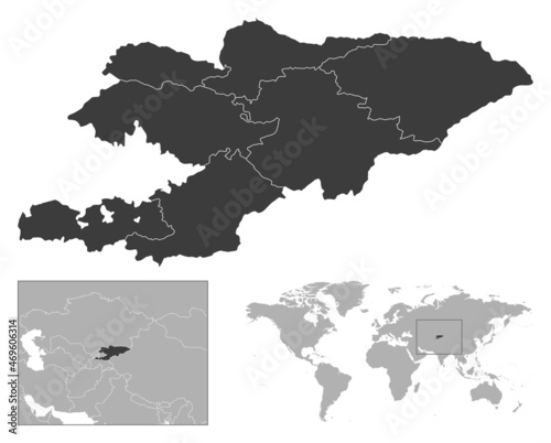Kyrgyzstan - detailed country outline and location on world map.
