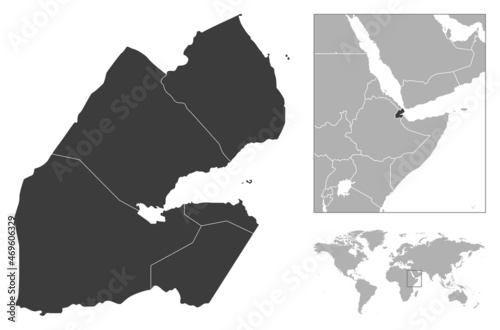 Djibouti - detailed country outline and location on world map. photo